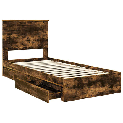 Storage Bed with Drawer Smoked Oak 90 x 190 cm Engineered Wood