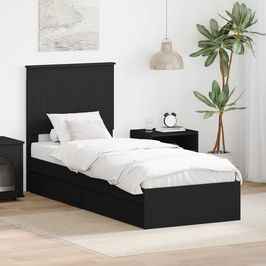 Storage Bed with Drawer Black 75 x 190 cm Engineered Wood