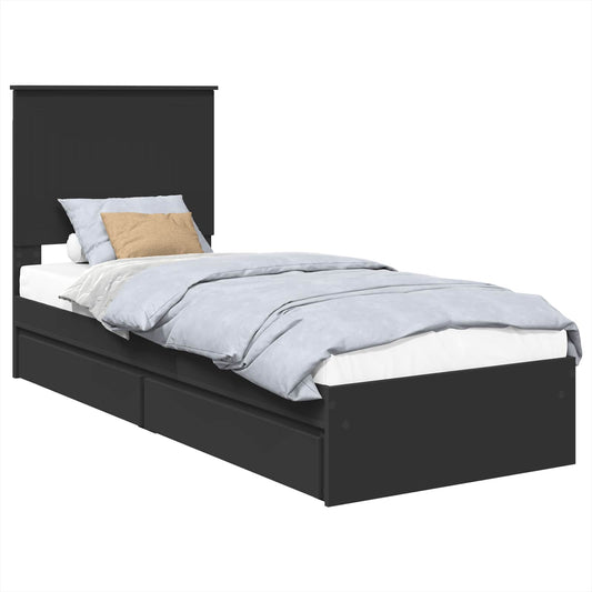 Storage Bed with Drawer Black 75 x 190 cm Engineered Wood