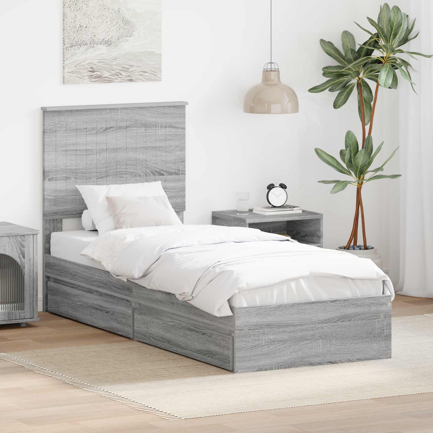 Storage Bed with Drawer Grey Sonoma 75 x 190 cm Engineered Wood