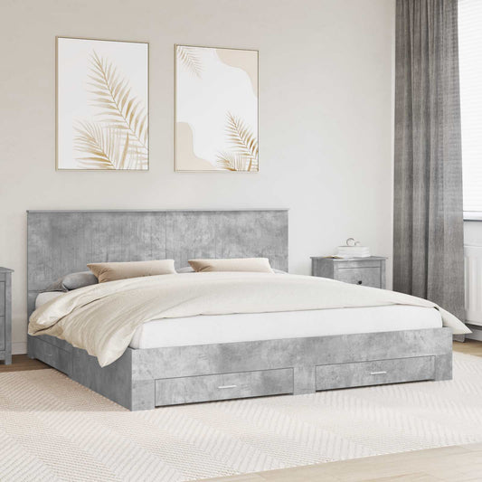 Bed Frame Concrete Grey 200 x 200 cm Engineered Wood