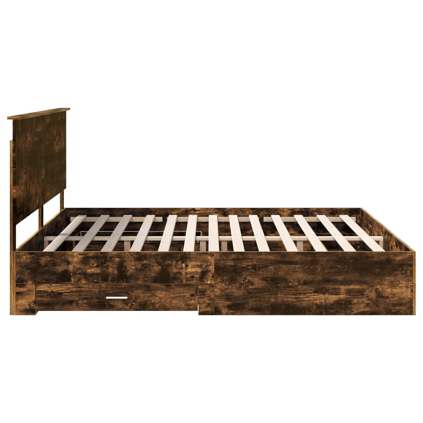 Bed Frame with Drawer Smoked Oak 200 x 200 cm Engineered Wood