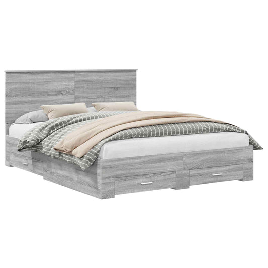 Bed Frame with Drawer Grey Sonoma 160 x 200 cm Engineered Wood
