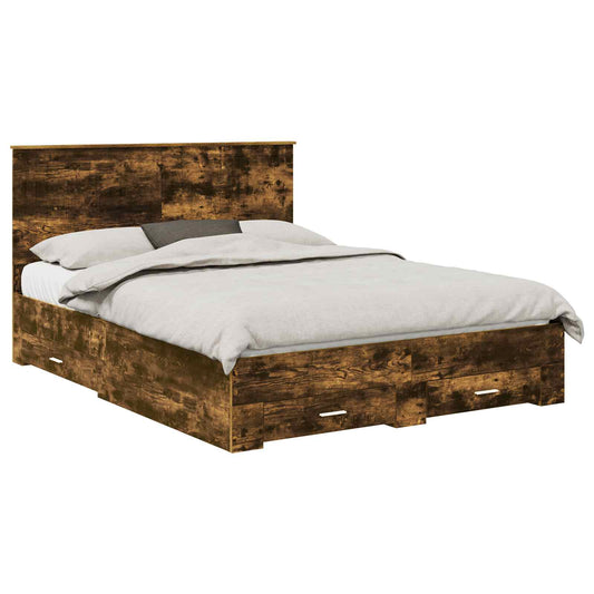 Bed Frame with Drawer Smoked Oak 150 x 200 cm Engineered Wood
