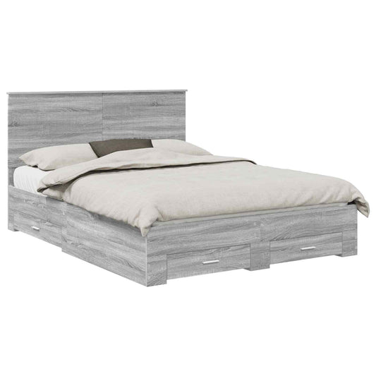 Bed Frame with Drawer Grey Sonoma 150 x 200 cm Engineered Wood