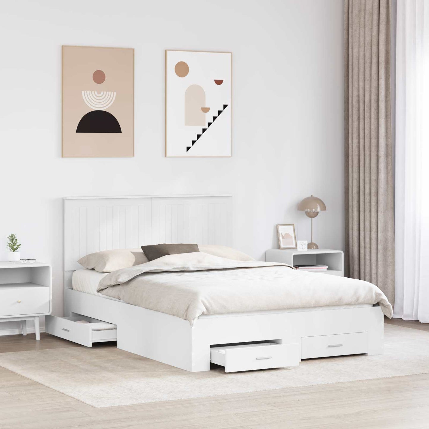 Bed Frame with Headboard White 140 x 200 cm Engineered Wood