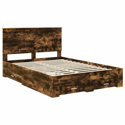 Bed Frame with Drawer Smoked Oak 140 x 190 cm Engineered Wood