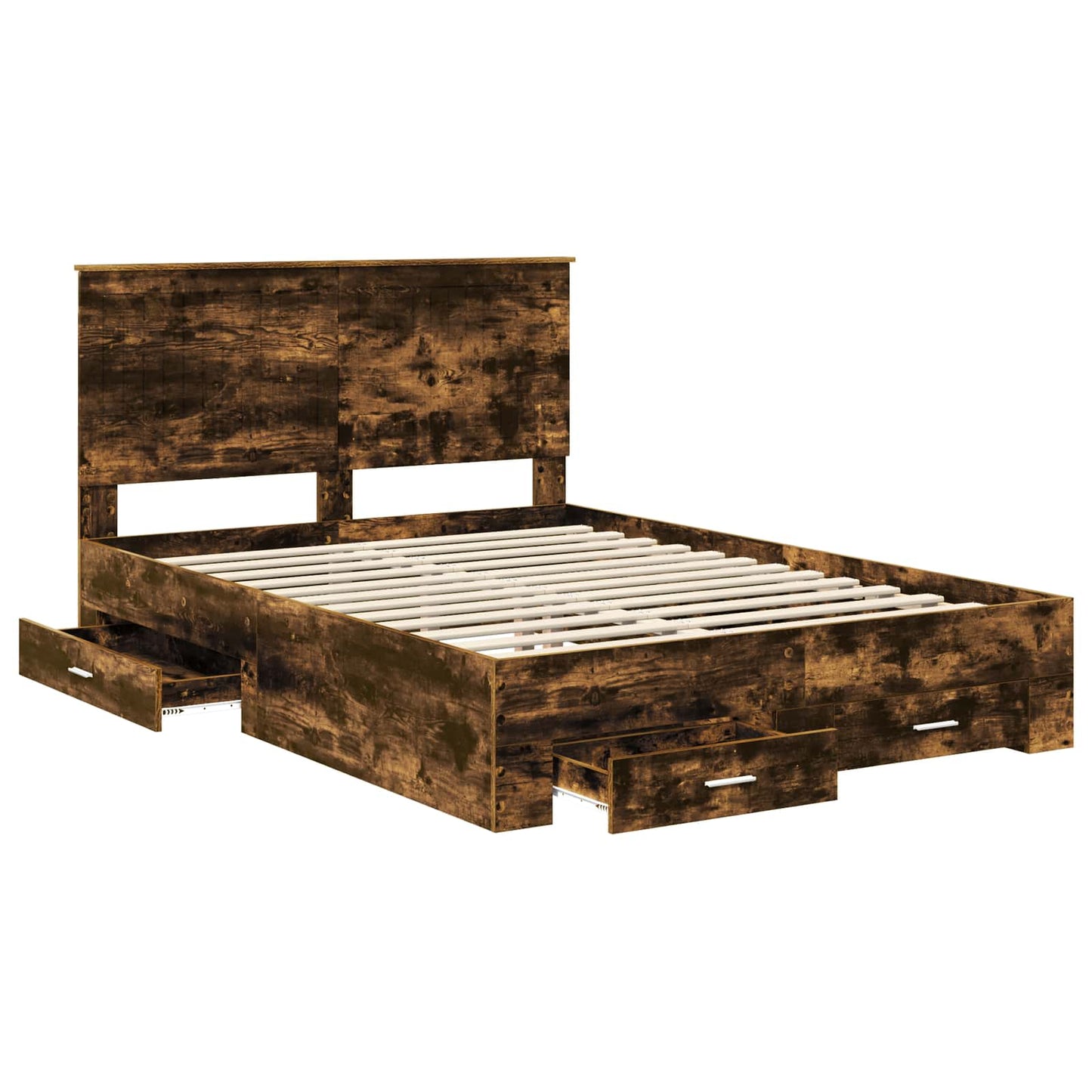 Bed Frame with Drawer Smoked Oak 135 x 190 cm Engineered Wood