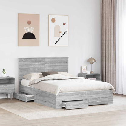 Bed Frame with Drawer Grey Sonoma 135 x 190 cm Engineered Wood