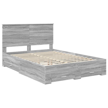 Bed Frame with Drawer Grey Sonoma 135 x 190 cm Engineered Wood