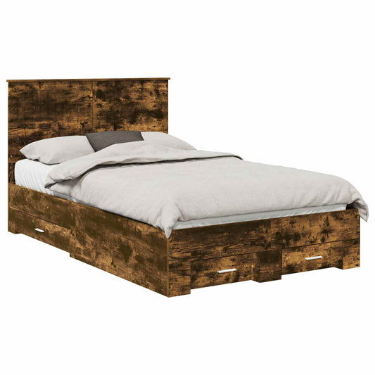 Bed Frame with Drawer Smoked Oak 120 x 200 cm Engineered Wood