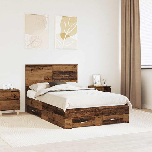 Bed Frame with Drawer Old Wood 120 x 190 cm Engineered Wood