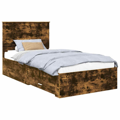 Bed Frame with Drawer Smoked Oak 100 x 200 cm Engineered Wood