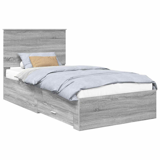 Bed Frame with Drawer Grey Sonoma 100 x 200 cm Engineered Wood