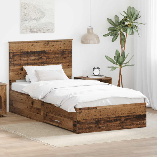 Bed Frame with Drawer Old Wood 100 x 200 cm Engineered Wood