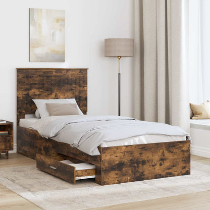 Bed Frame with Headboard Smoked Oak 90 x 200 cm Engineered Wood