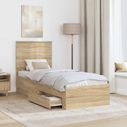 Bed Frame Sonoma Oak and Silver 70 x 190 cm Engineered Wood