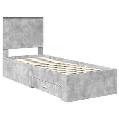 Bed Frame Concrete Grey and Silver 70 x 190 cm Engineered Wood