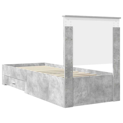 Bed Frame Concrete Grey and Silver 70 x 190 cm Engineered Wood