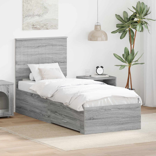 Bed Frame Grey Sonoma and Silver 70 x 190 cm Engineered Wood