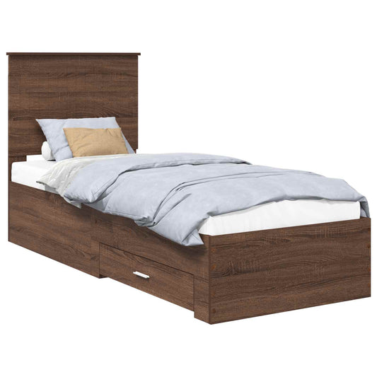 Bed Frame Brown Oak and Silver 70 x 190 cm Engineered Wood