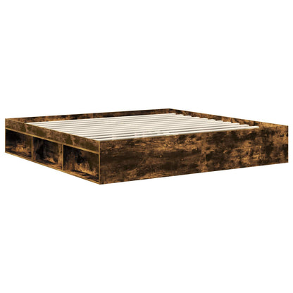 Bed Frame Smoked Oak 200 x 200 cm Solid Pine Wood