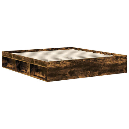 Bed Frame Smoked Oak 180 x 200 cm Solid Pine Wood