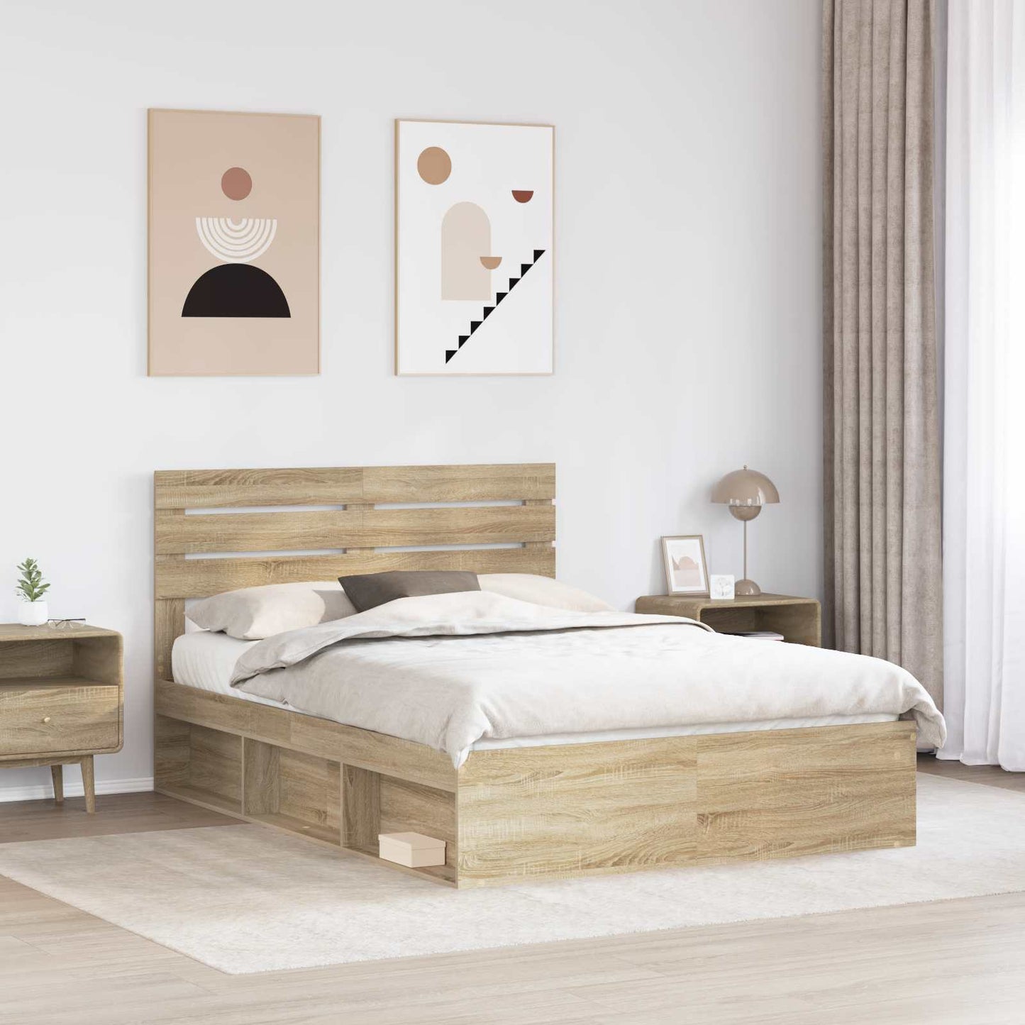 Bed Frame Sonoma Oak 150 x 200 cm Solid Pine Wood