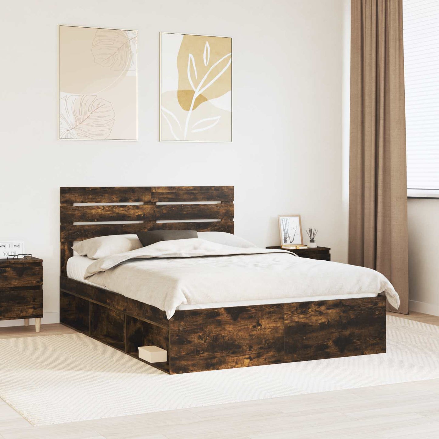 Bed Frame Smoked Oak 150 x 200 cm Solid Pine Wood