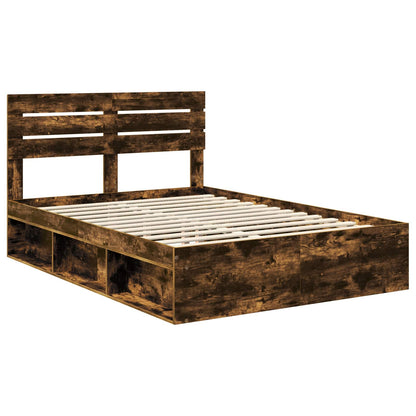 Bed Frame Smoked Oak 150 x 200 cm Solid Pine Wood