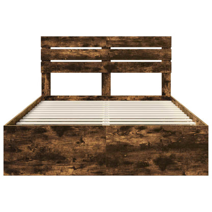 Bed Frame Smoked Oak 140 x 200 cm Solid Pine Wood