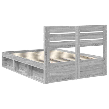 Bed Frame Grey Sonoma 140 x 190 cm Solid Pine Wood