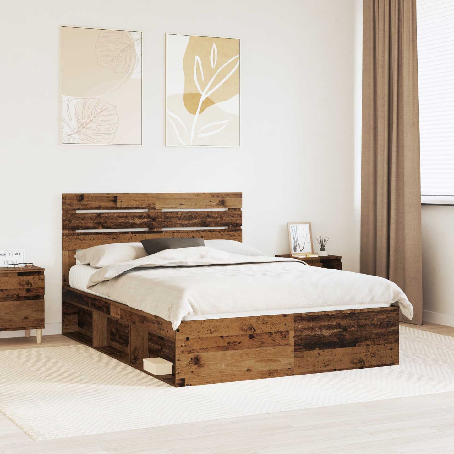 Bed Frame with Headboard Old Wood 140 x 190 cm Solid Pine Wood