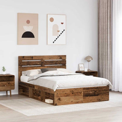 Bed Frame with Headboard Old Wood 140 x 190 cm Solid Pine Wood