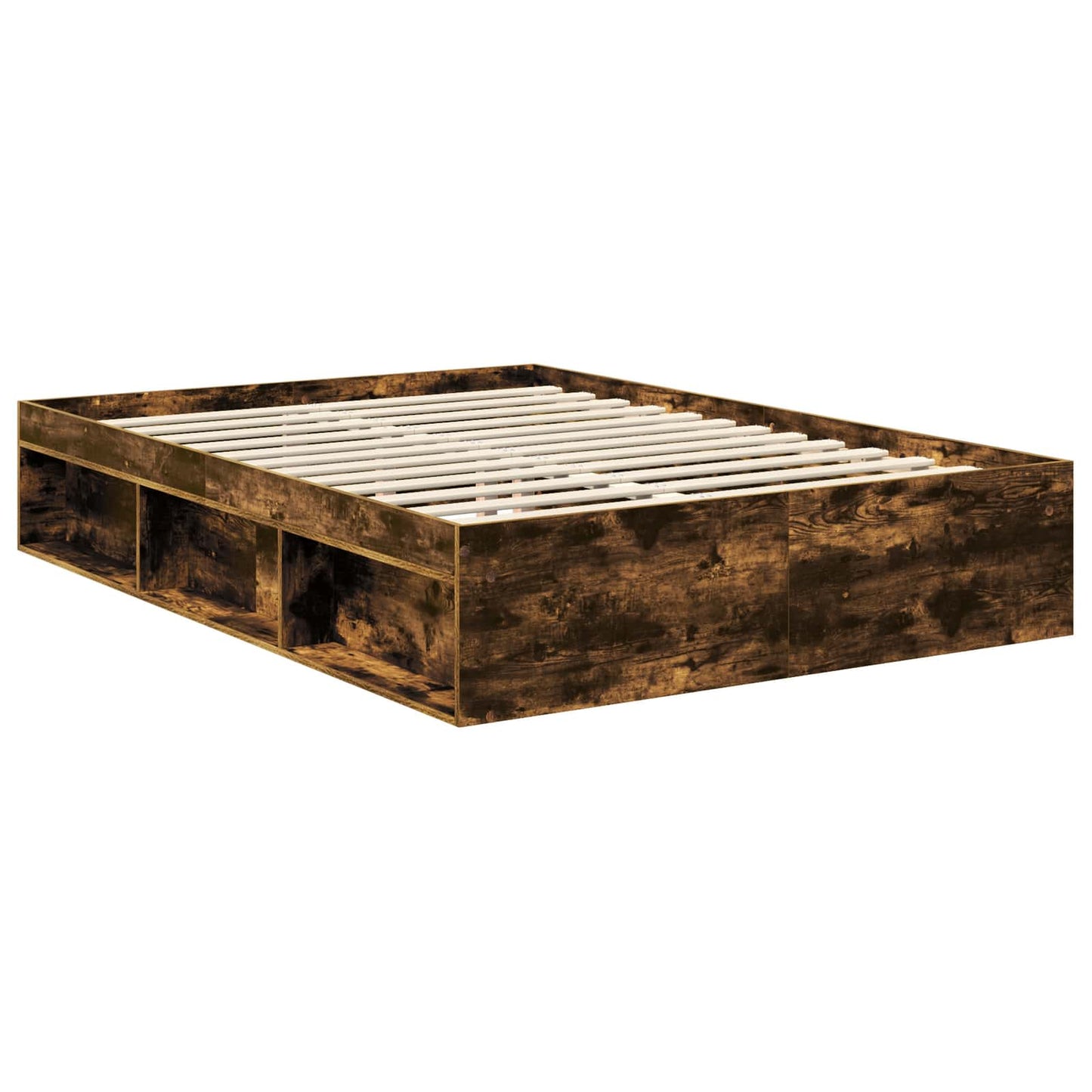 Bed Frame Smoked Oak 135 x 190 cm Solid Pine Wood