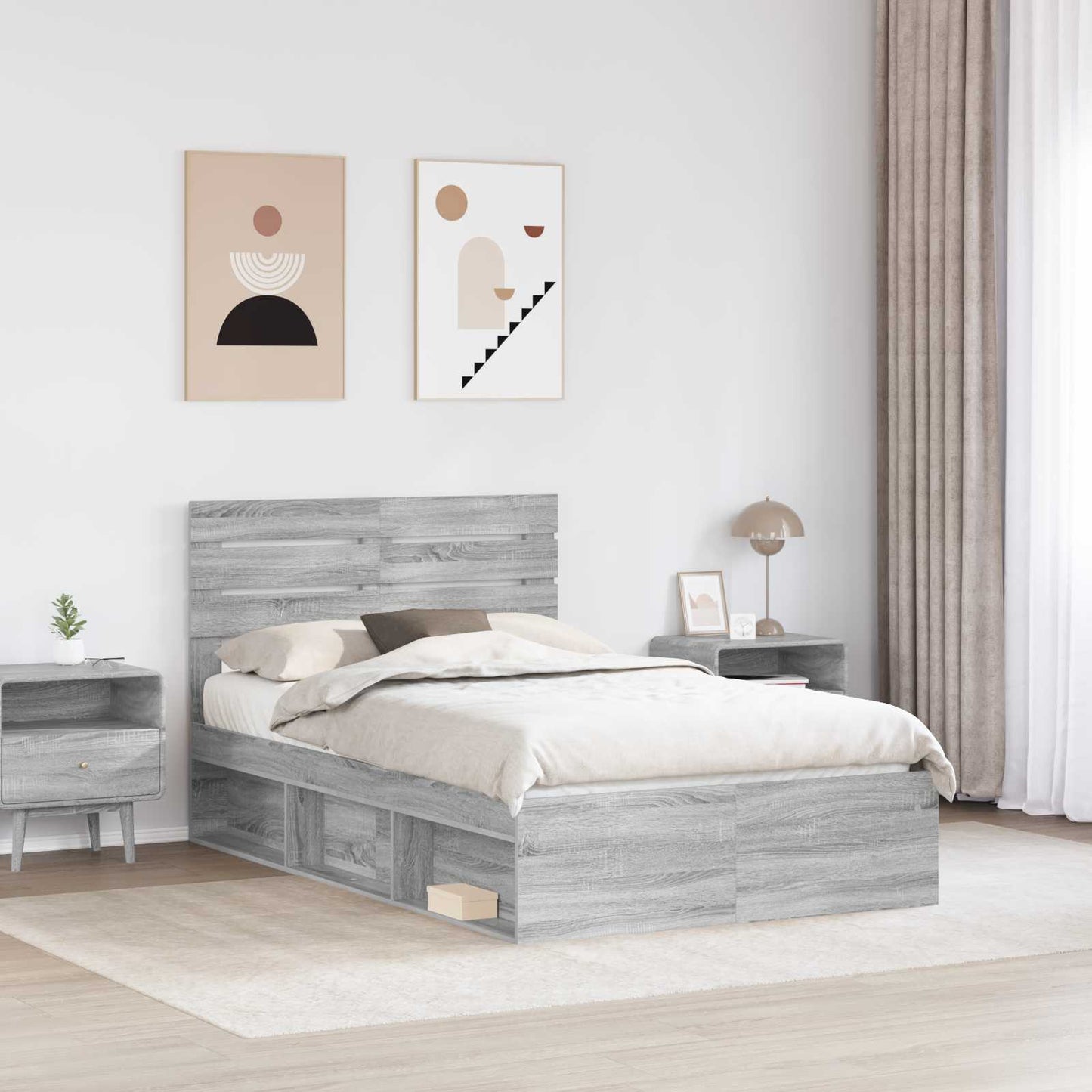 Bed Frame Grey Sonoma 120 x 200 cm Solid Pine Wood