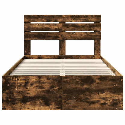 Bed Frame Smoked Oak 120 x 190 cm Solid Pine Wood