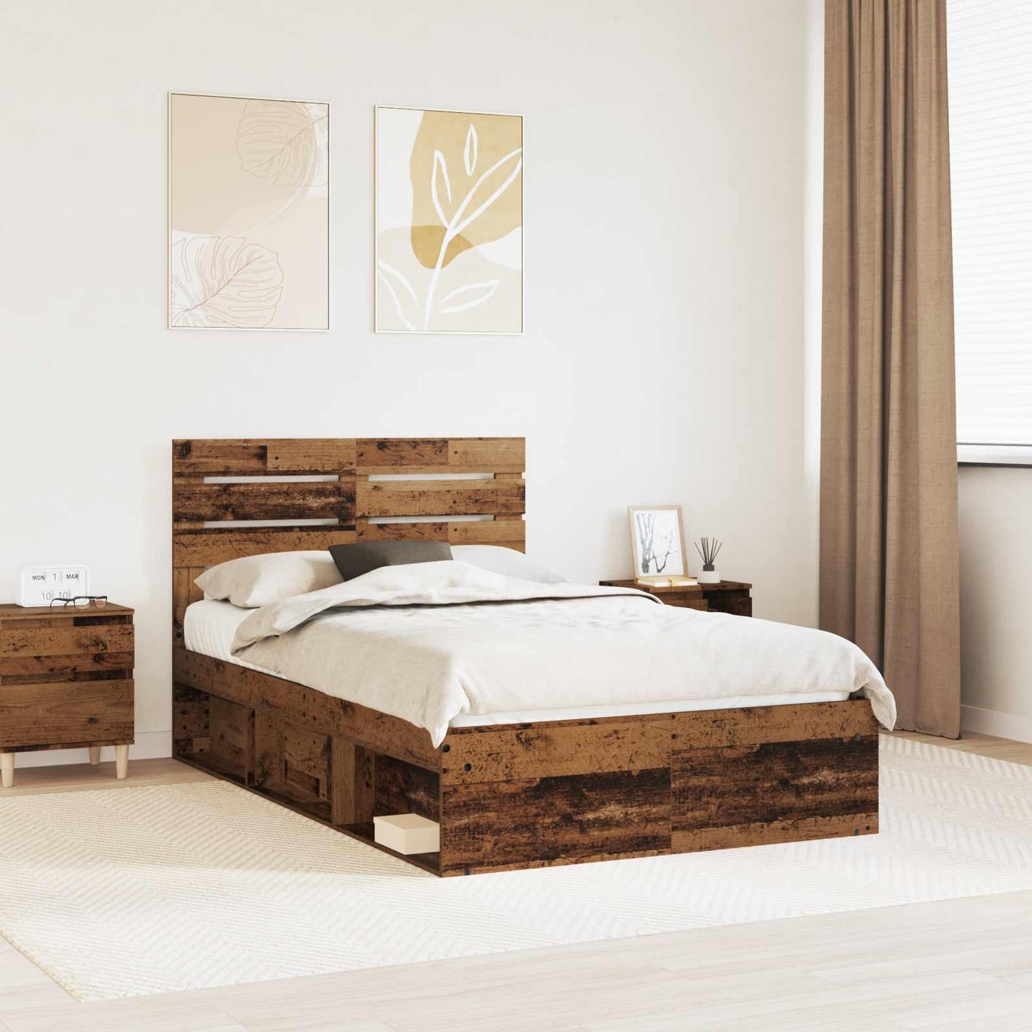 Bed Frame with Headboard Old Wood 120 x 190 cm Solid Pine Wood