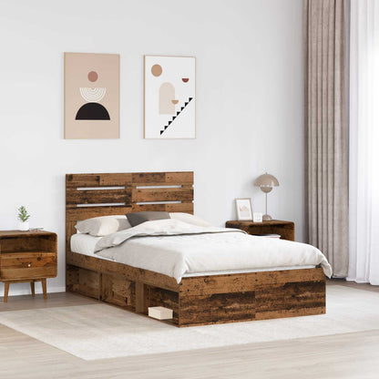 Bed Frame with Headboard Old Wood 120 x 190 cm Solid Pine Wood