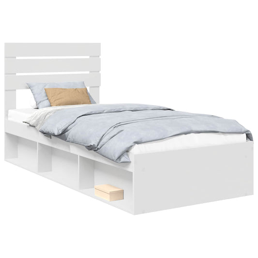 Bed Frame with Headboard White 100 x 200 cm Solid Pine Wood