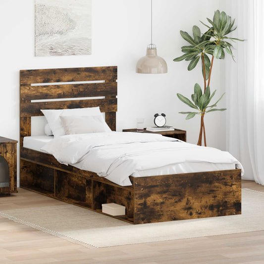 Bed Frame Smoked Oak 100 x 200 cm Solid Pine Wood