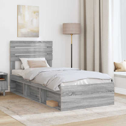 Bed Frame Grey Sonoma 100 x 200 cm Solid Pine Wood