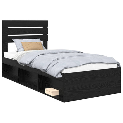 Bed Frame with Headboard Black 90 x 200 cm Solid Pine Wood