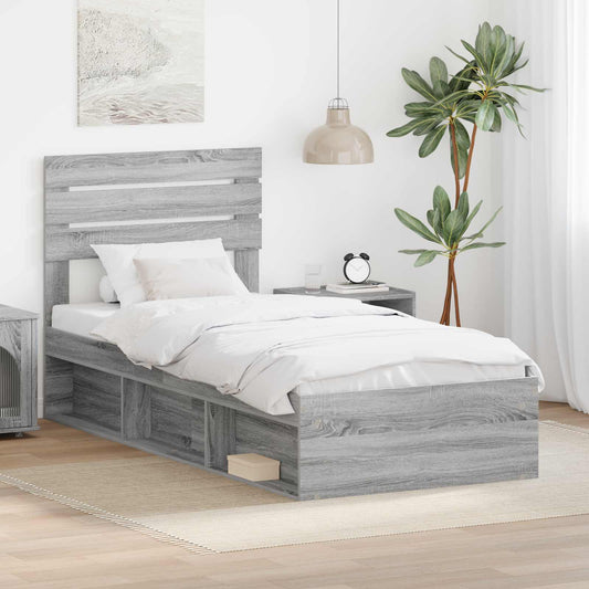 Bed Frame Grey Sonoma 90 x 190 cm Solid Pine Wood