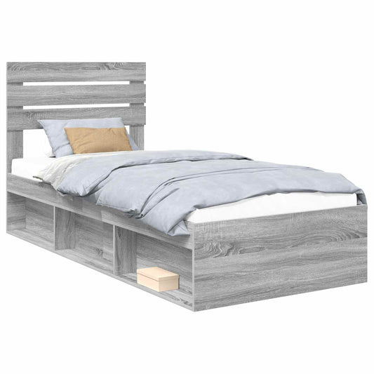 Bed Frame Grey Sonoma 90 x 190 cm Solid Pine Wood