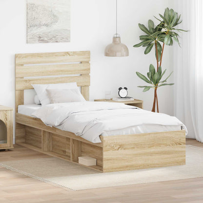Bed Frame with Headboard Sonoma Oak 75 x 190 cm Solid Pine Wood