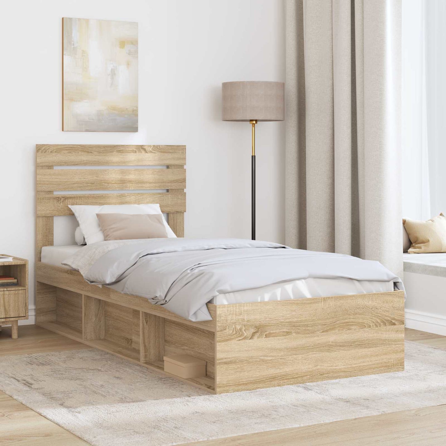Bed Frame with Headboard Sonoma Oak 75 x 190 cm Solid Pine Wood