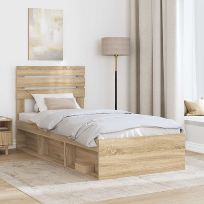 Bed Frame with Headboard Sonoma Oak 75 x 190 cm Solid Pine Wood