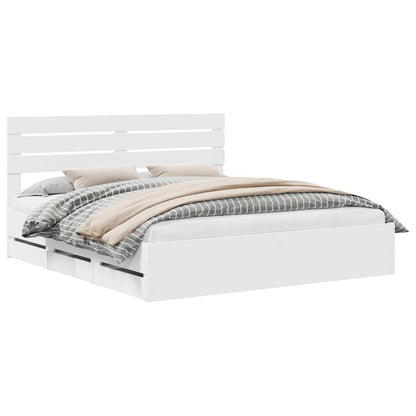 Bed Frame with Drawer White 200 x 200 cm Engineer Wood