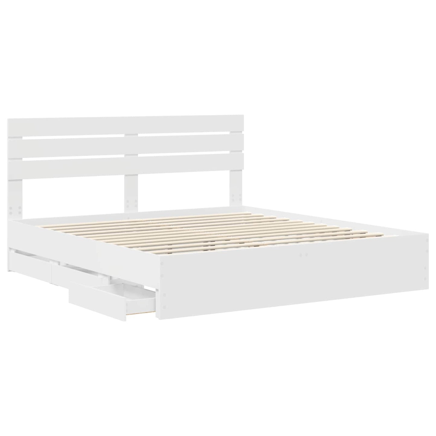 Bed Frame with Drawer White 200 x 200 cm Engineer Wood